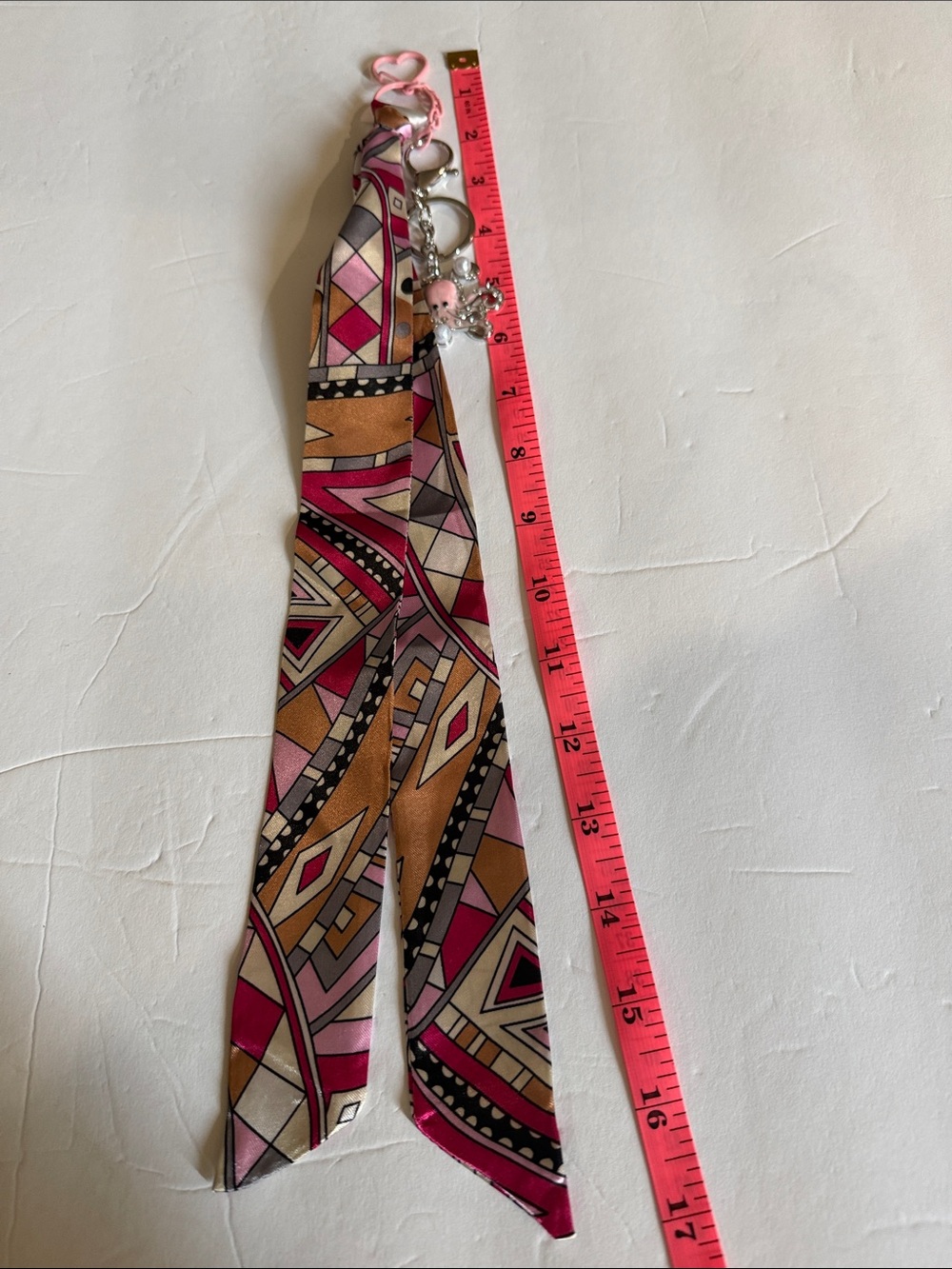 Geometric Pink and Tan Twilly Scarf Keychain